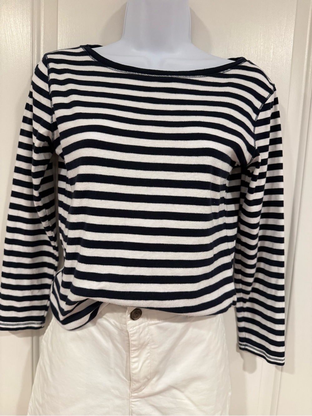 Talbots Navy and White Striped Petite Top